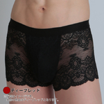 メンズ　アウトゴム使用総レースボクサー　Mサイズ ディープレッド 新商品