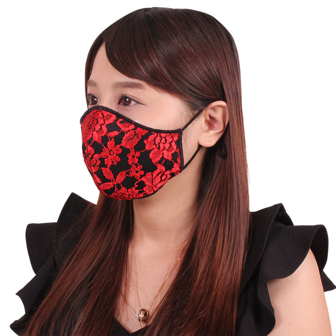 女性用　薔薇刺繍レースメッシュマスク　レッド（Ｘ０１４０ＲＥ） 商品説明画像1