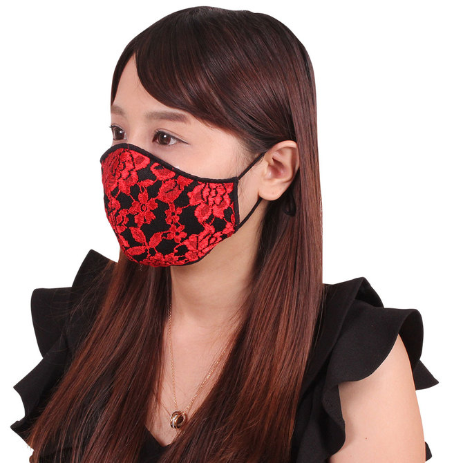 女性用　薔薇刺繍レースメッシュマスク　レッド（Ｘ０１４０ＲＥ） 商品説明画像2