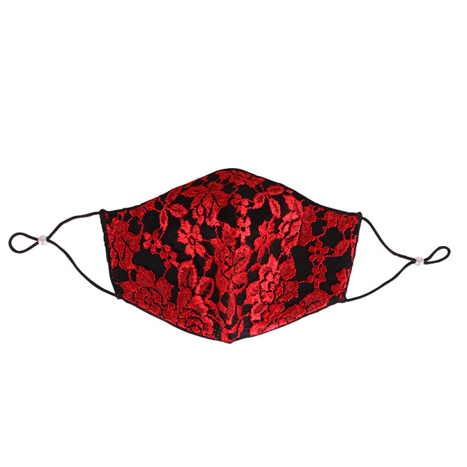 女性用　薔薇刺繍レースメッシュマスク　レッド（Ｘ０１４０ＲＥ） 商品説明画像5