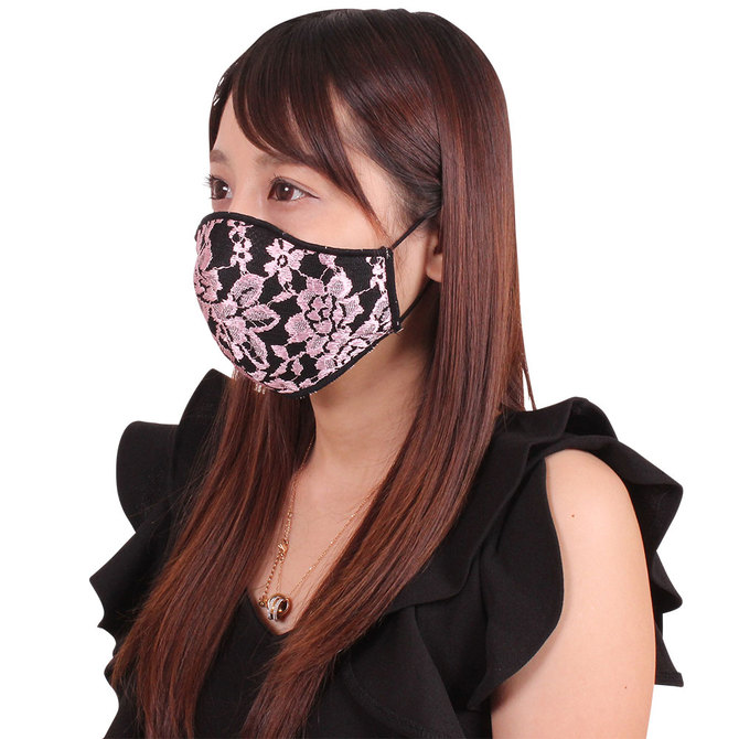 女性用　薔薇刺繍レースメッシュマスク　ピンク（Ｘ０１５０ＰＩ） 商品説明画像1