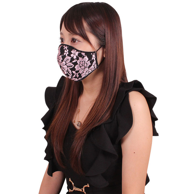 女性用　薔薇刺繍レースメッシュマスク　ピンク（Ｘ０１５０ＰＩ） 商品説明画像2