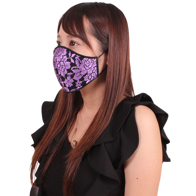 女性用　薔薇刺繍レースメッシュマスク　パープル（Ｘ０１５１ＰＰ） 商品説明画像1