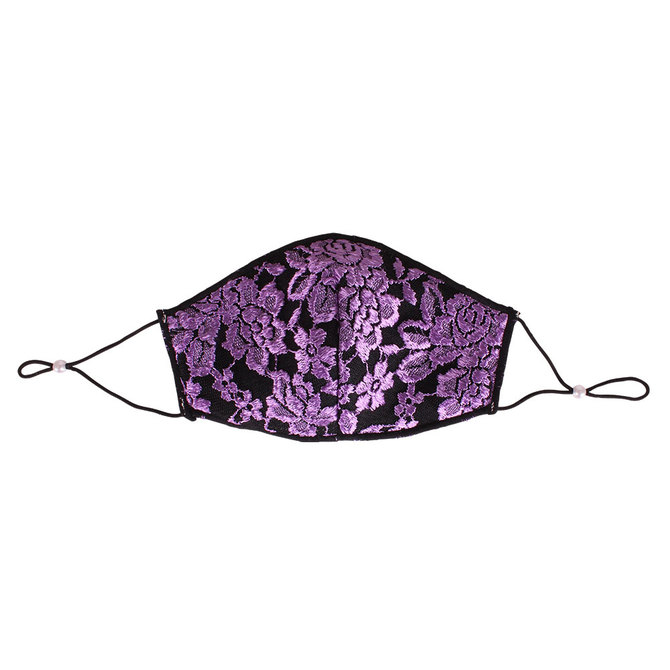 女性用　薔薇刺繍レースメッシュマスク　パープル（Ｘ０１５１ＰＰ） 商品説明画像3