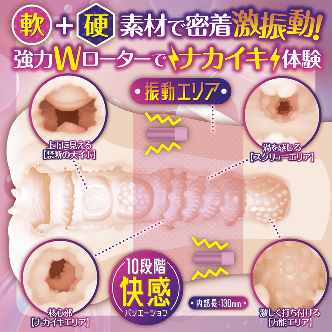 maccos ナカイキダブルローターガール【強力ダブルローター内蔵電動オナホ 快感を逃さない 軟硬２層ギミック 粘膜ヒダ構造 重量750グラム】 商品説明画像2