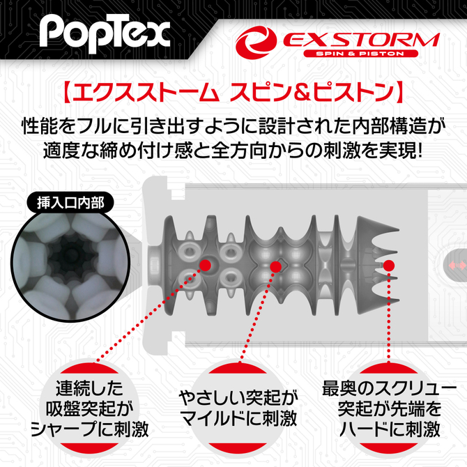 POPTEX　エクスストーム　スピン＆ピストン　【ハイパワーダブルモーター搭載　ピストンと回転を別々にコントロールする電動オナホール】 商品説明画像5